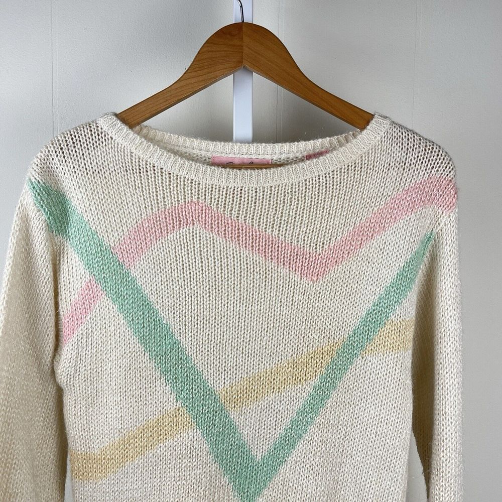Jaclyn‎ Smith Sweater Womens Small Ivory Pastel Abstract Vintage Pullover